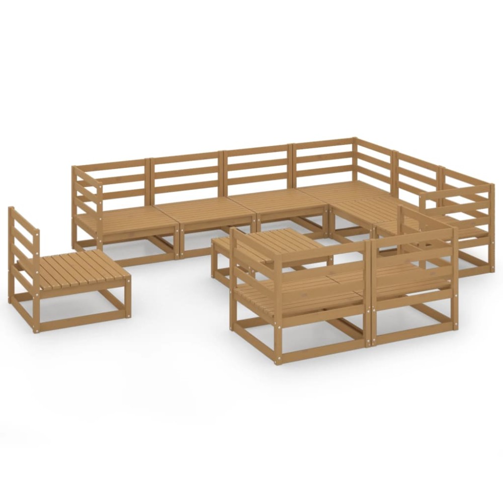 vidaXL Set mobilier de grădină, 10 piese, maro miere, lemn masiv pin