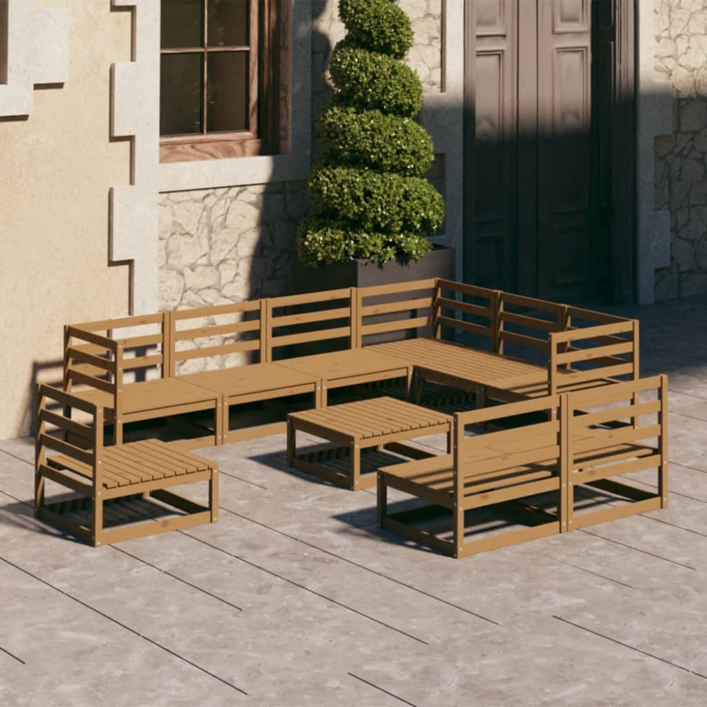 vidaXL Set mobilier de grădină, 10 piese, maro miere, lemn masiv pin