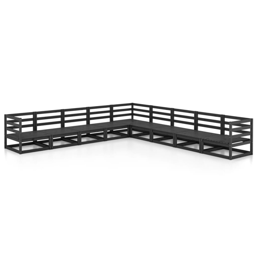 vidaXL Set mobilier de grădină, 9 piese, negru, lemn masiv de pin