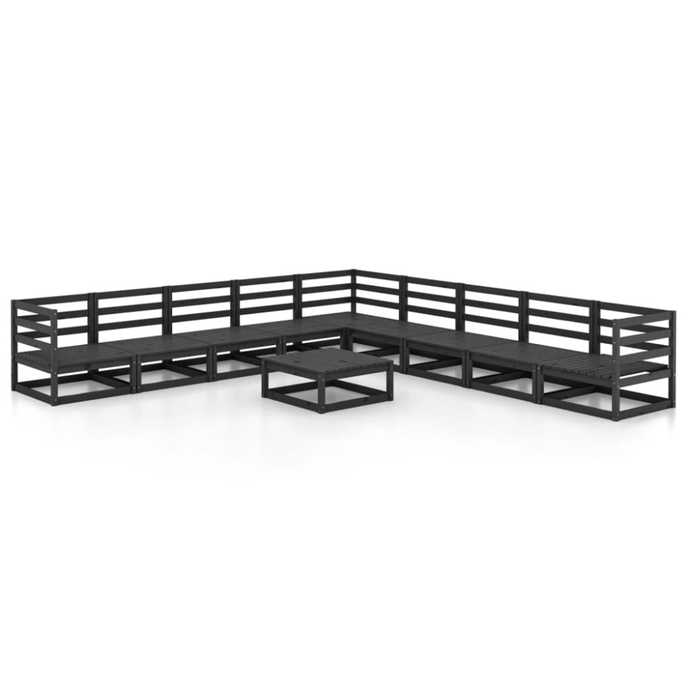 vidaXL Set mobilier de grădină, 10 piese, negru, lemn masiv pin