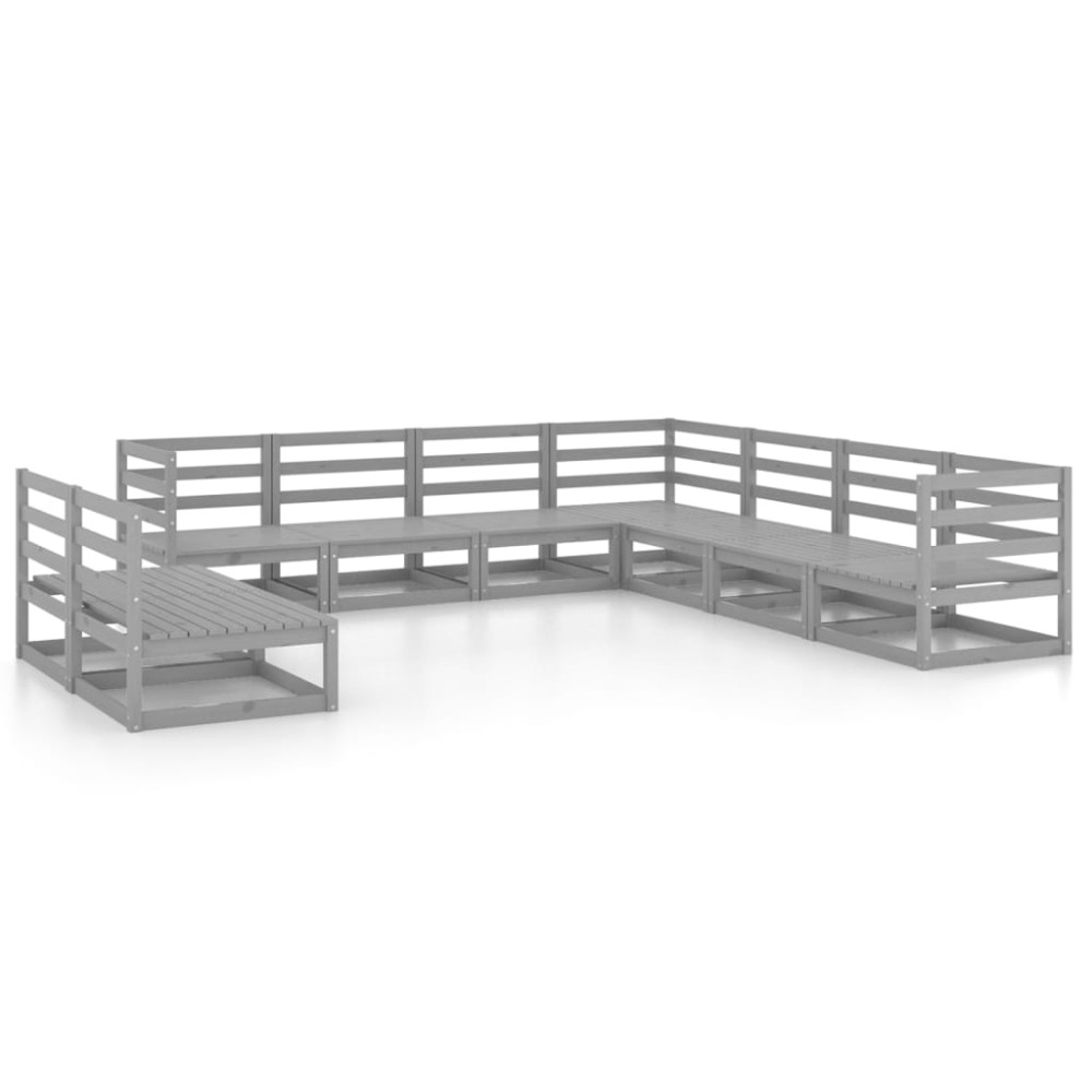 vidaXL Set mobilier de grădină, 9 piese, gri, lemn masiv de pin