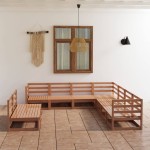 vidaXL Set mobilier de grădină, 9 piese, maro miere, lemn masiv de pin vidaXL Set mobilier de grădină, 9 piese, maro miere, lemn masiv de pin