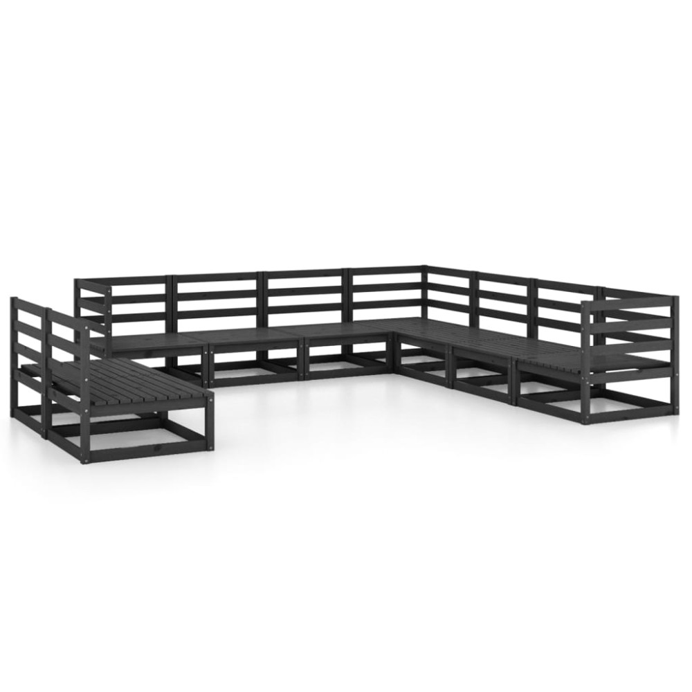 vidaXL Set mobilier de grădină, 9 piese, negru, lemn masiv de pin