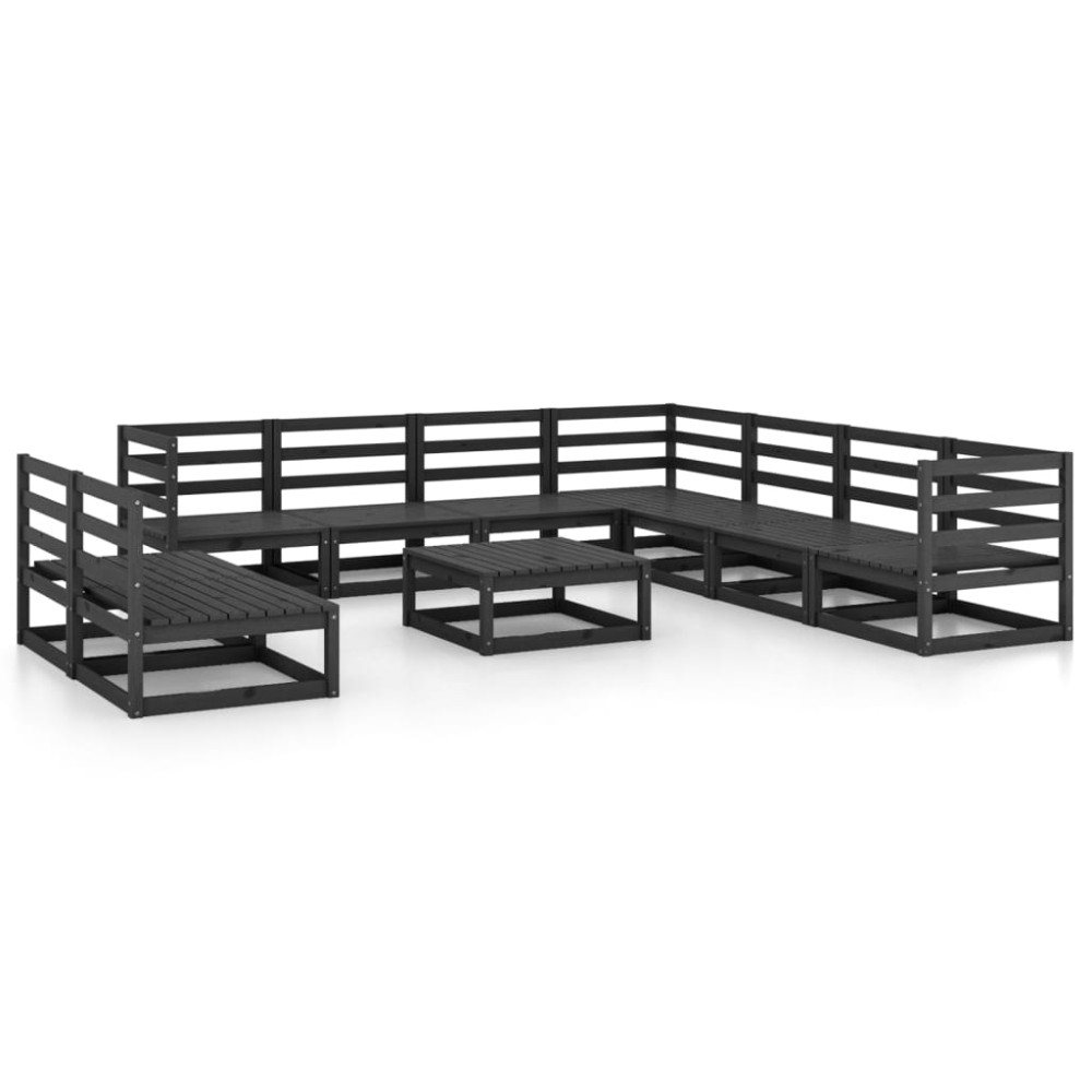 vidaXL Set mobilier de grădină, 10 piese, negru, lemn masiv pin