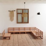 vidaXL Set mobilier de grădină, 10 piese, maro miere, lemn masiv pin vidaXL Set mobilier de grădină, 10 piese, maro miere, lemn masiv pin