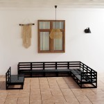 vidaXL Set mobilier de grădină, 10 piese negru lemn masiv pin vidaXL Set mobilier de grădină, 10 piese negru lemn masiv pin