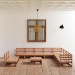 vidaXL Set mobilier de grădină, 11 piese, maro miere, lemn masiv pin vidaXL Set mobilier de grădină, 11 piese, maro miere, lemn masiv pin