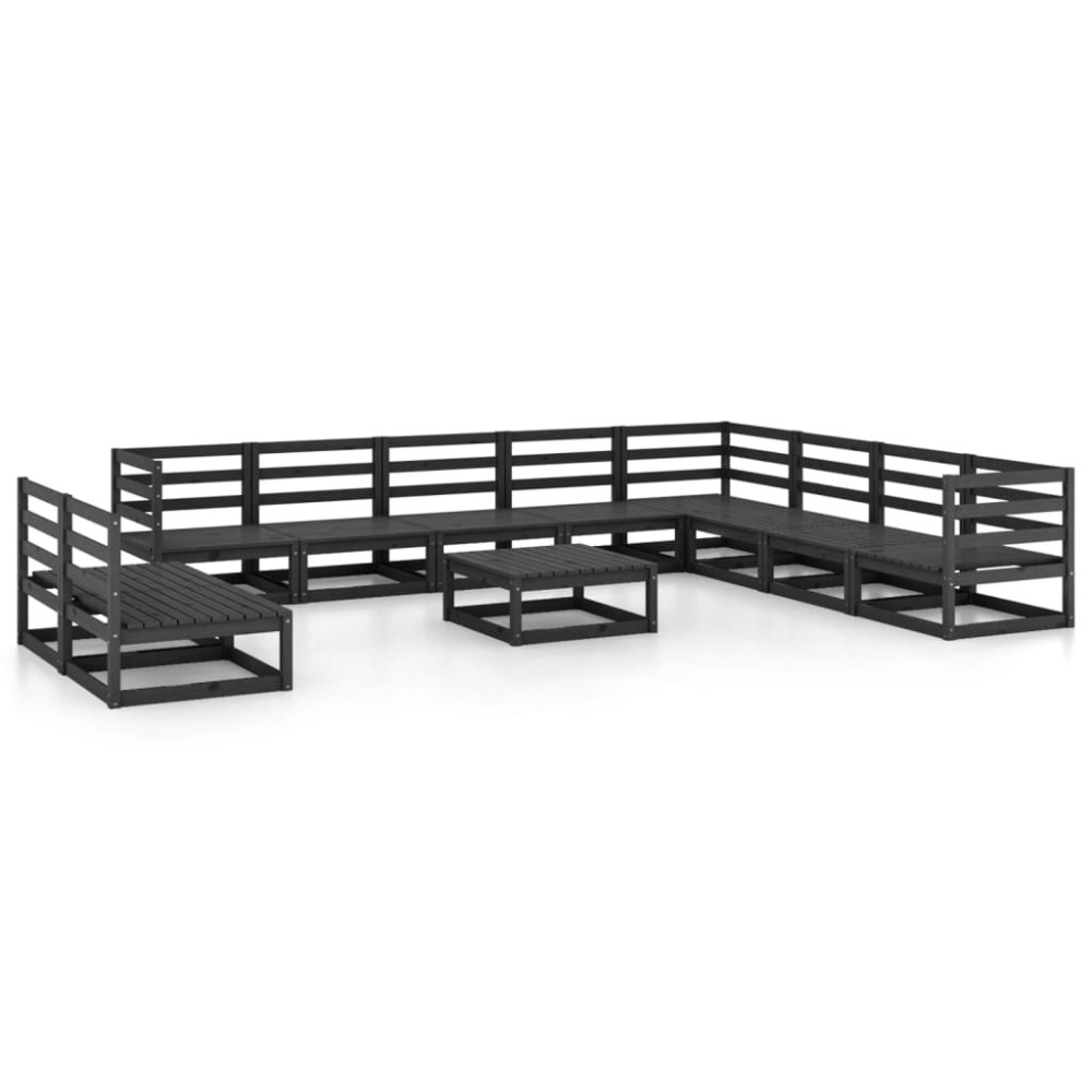 vidaXL Set mobilier de grădină, 11 piese, negru, lemn masiv de pin
