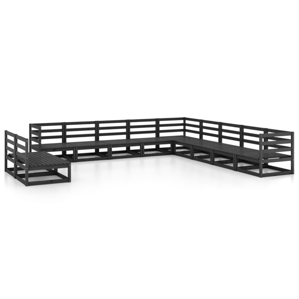 vidaXL Set mobilier de grădină, 11 piese, negru lemn masiv pin