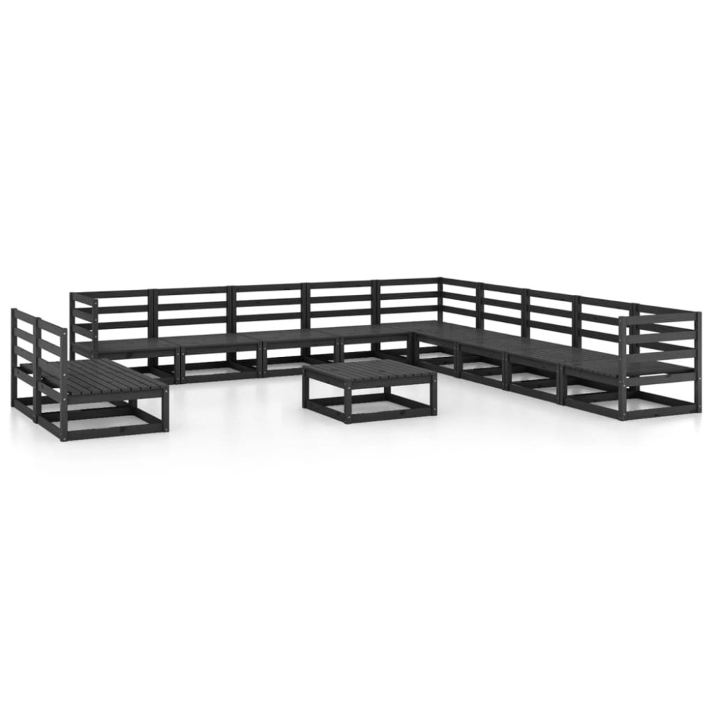 vidaXL Set mobilier de grădină, 12 piese, negru, lemn masiv de pin