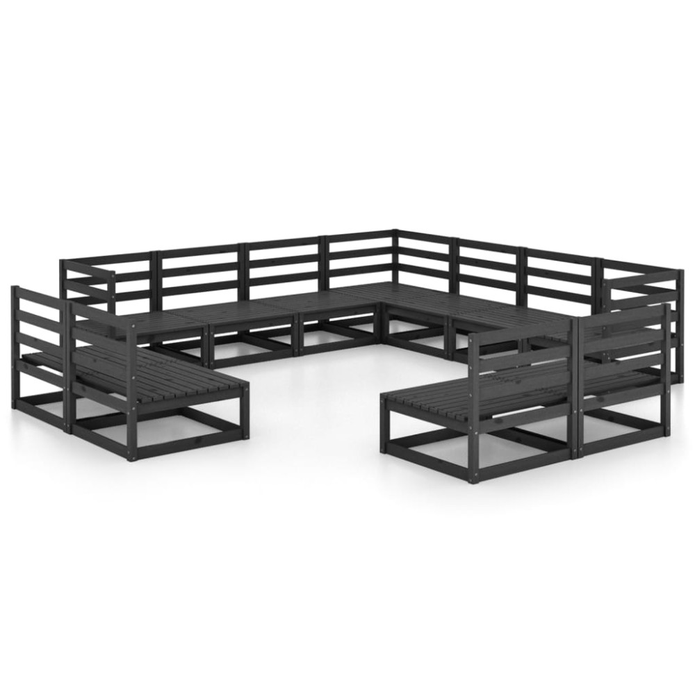 vidaXL Set mobilier de grădină, 11 piese, negru, lemn masiv pin