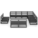vidaXL Set mobilier de grădină, 11 piese, negru, lemn masiv pin