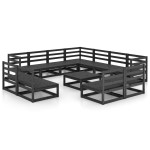 vidaXL Set mobilier de grădină, 12 piese, negru, lemn masiv de pin vidaXL Set mobilier de grădină, 12 piese, negru, lemn masiv de pin