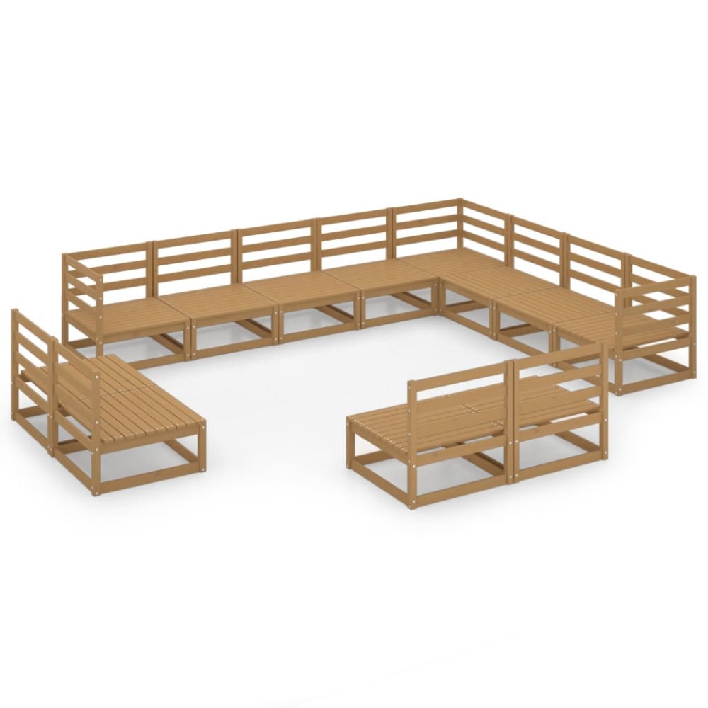 vidaXL Set mobilier de grădină, 12 piese, maro miere, lemn masiv pin