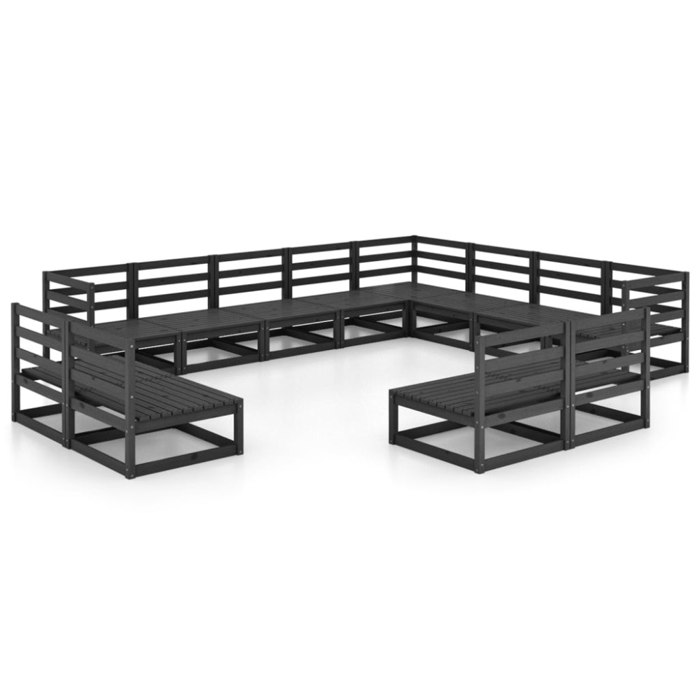 vidaXL Set mobilier de grădină, 12 piese, negru, lemn masiv pin