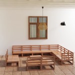 vidaXL Set mobilier de grădină, 13 piese, maro miere, lemn masiv pin vidaXL Set mobilier de grădină, 13 piese, maro miere, lemn masiv pin