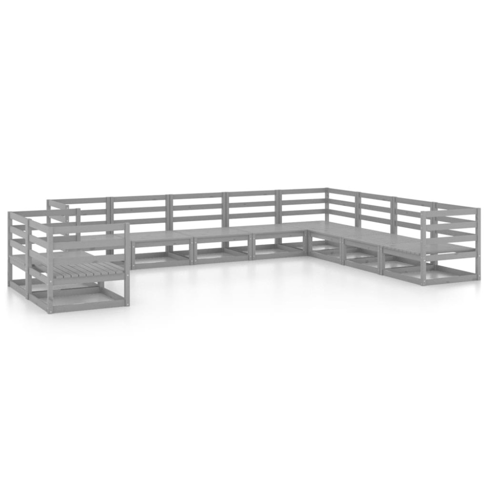 vidaXL Set mobilier de grădină, 10 piese, gri, lemn masiv de pin