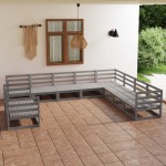 vidaXL Set mobilier de grădină, 10 piese, gri, lemn masiv de pin vidaXL Set mobilier de grădină, 10 piese, gri, lemn masiv de pin