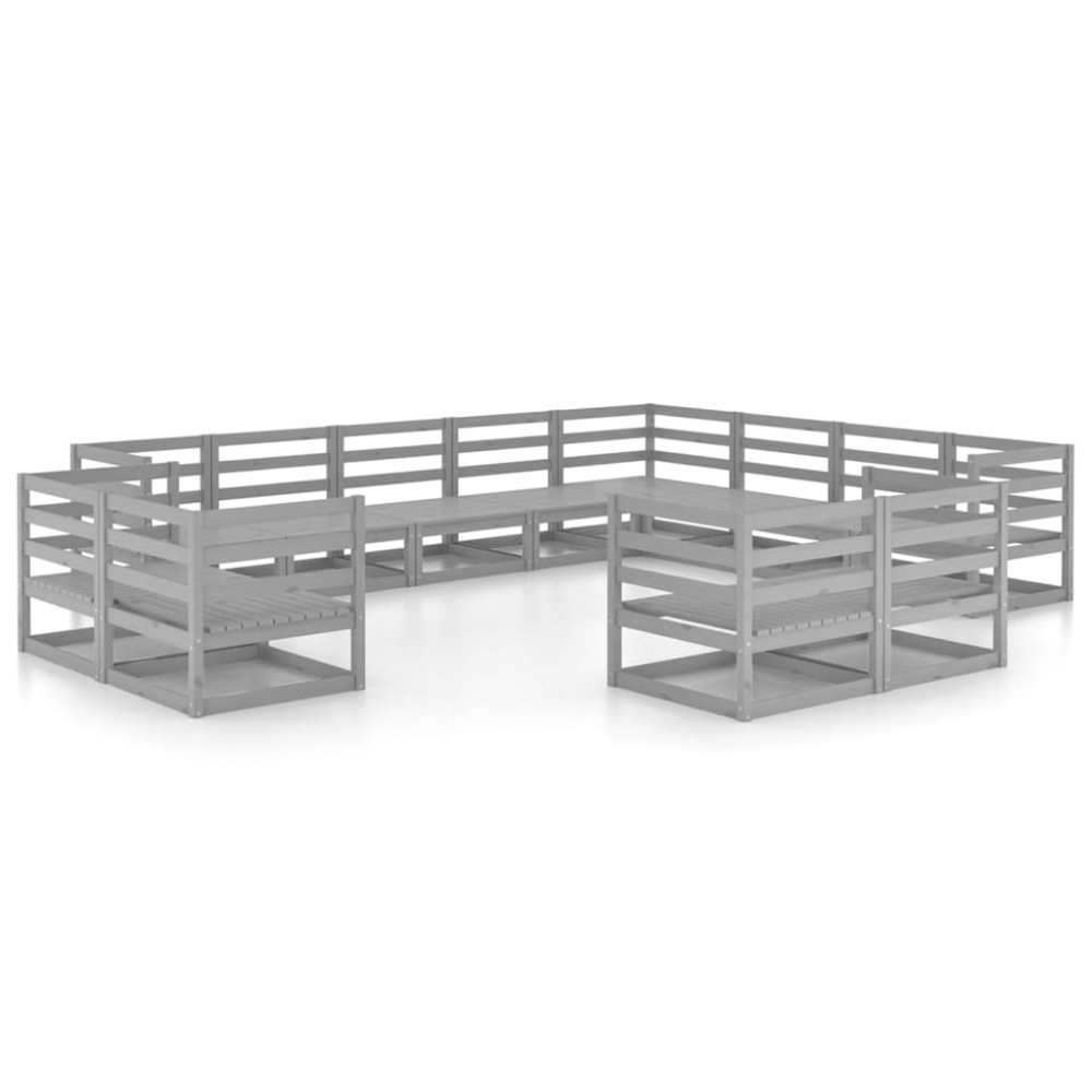 vidaXL Set mobilier de grădină, 12 piese, gri, lemn masiv de pin