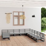 vidaXL Set mobilier de grădină, 11 piese, gri, lemn masiv de pin vidaXL Set mobilier de grădină, 11 piese, gri, lemn masiv de pin