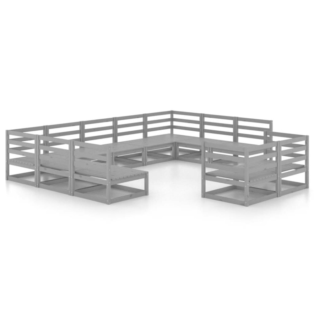 vidaXL Set mobilier de grădină, 11 piese, gri, lemn masiv de pin