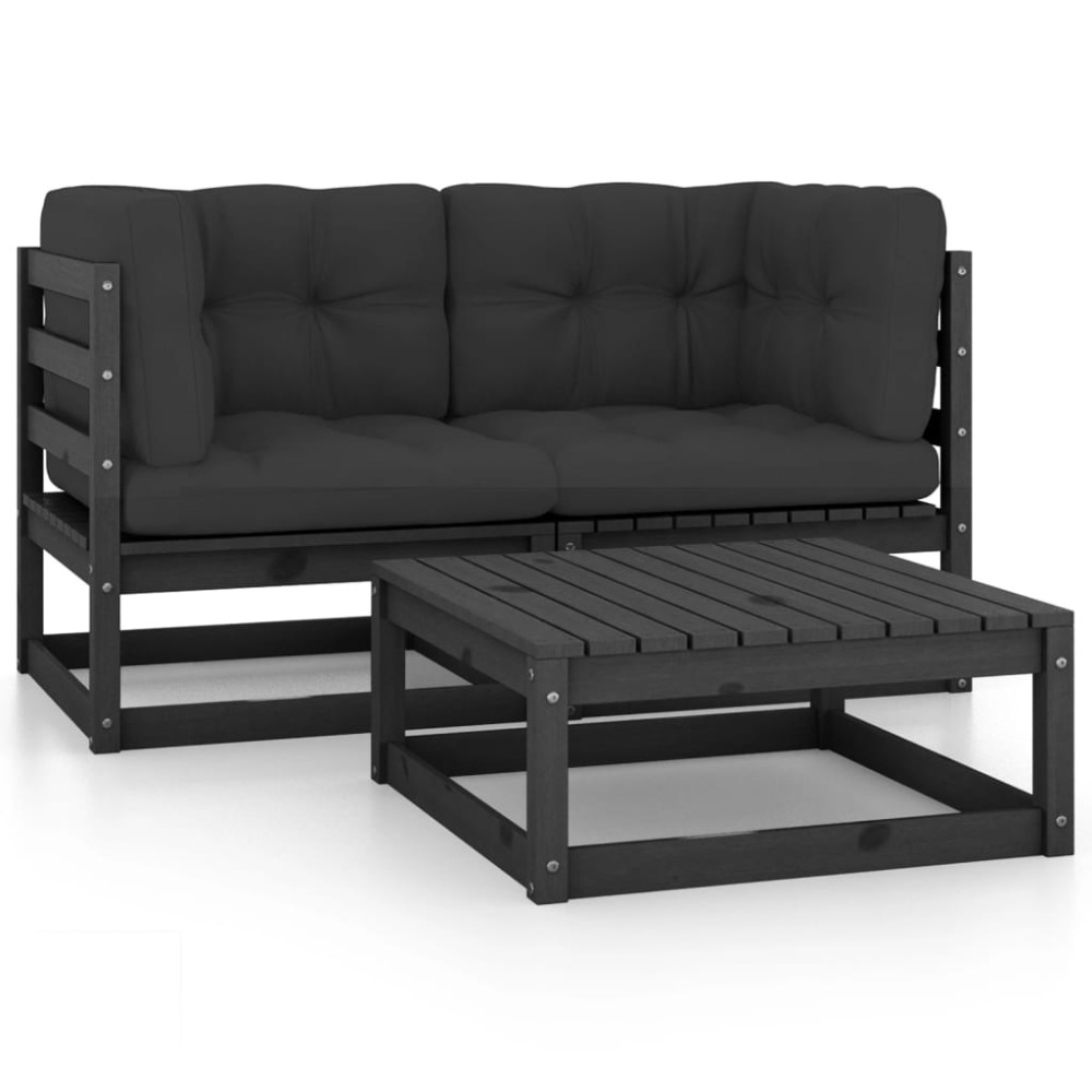 vidaXL Set mobilier grădină cu perne, 3 piese, lemn masiv pin