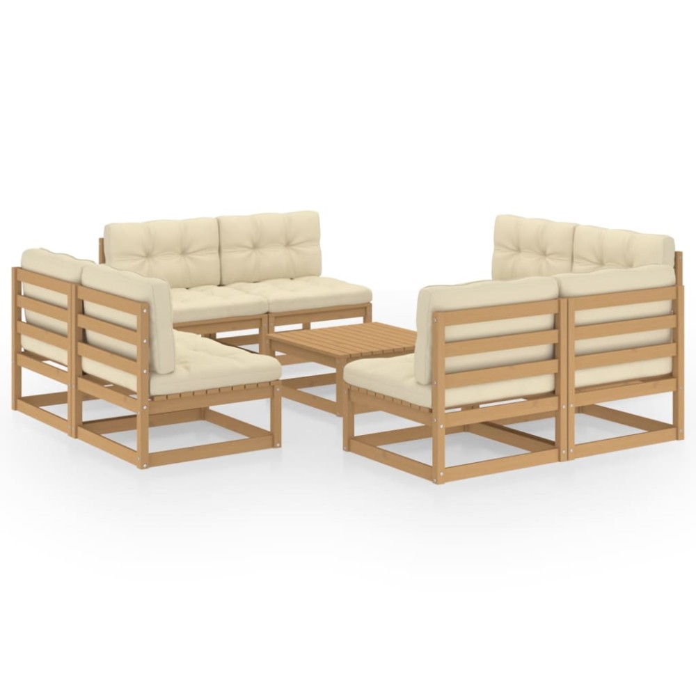 vidaXL Set mobilier de grădină cu perne, 9 piese, lemn masiv de pin