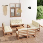 vidaXL Set mobilier de grădină cu perne, 9 piese, lemn masiv de pin vidaXL Set mobilier de grădină cu perne, 9 piese, lemn masiv de pin