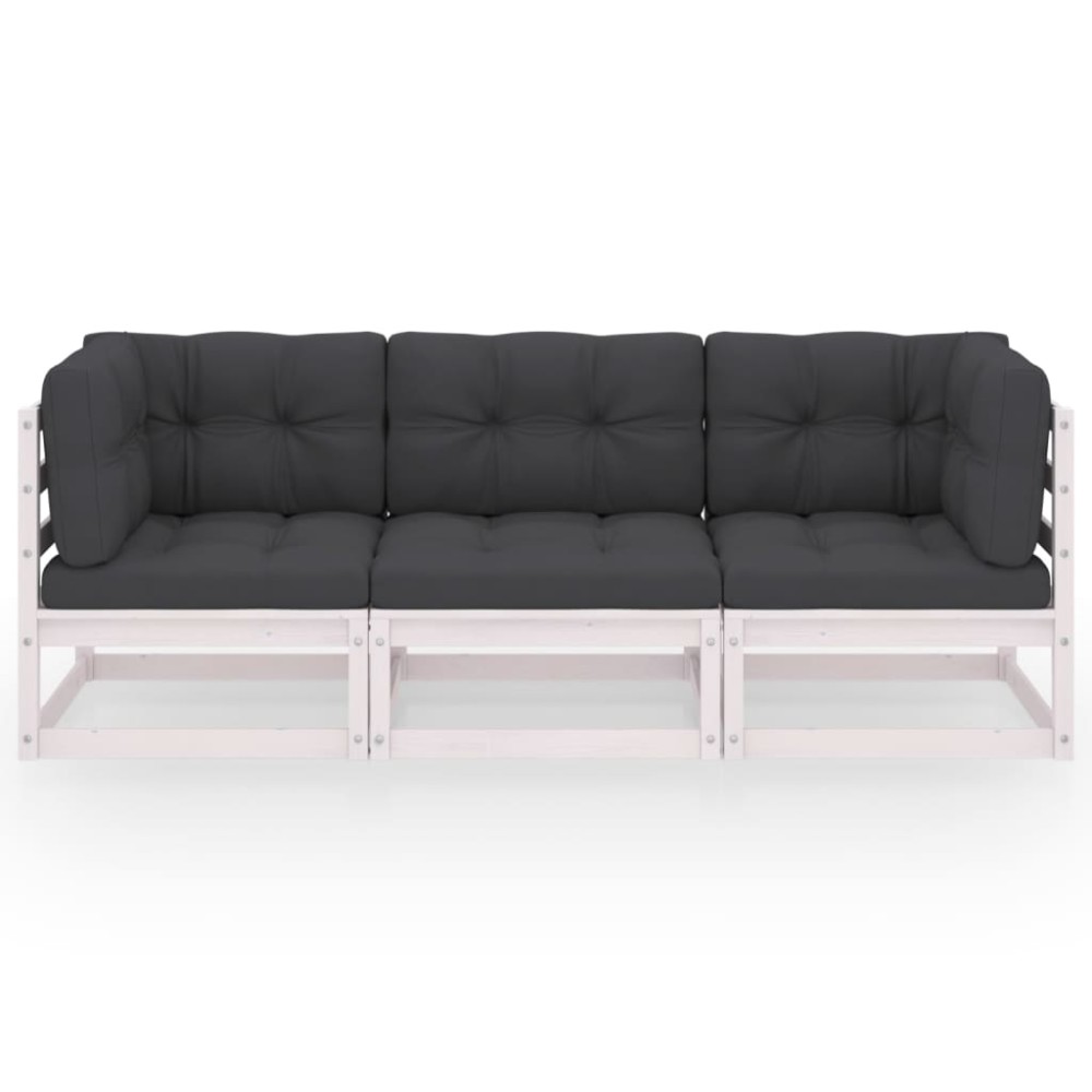 vidaXL Canapea de grădină cu 3 locuri, cu perne, lemn masiv de pin