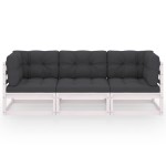 vidaXL Canapea de grădină cu 3 locuri, cu perne, lemn masiv de pin