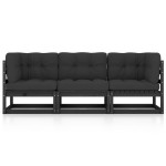 vidaXL Canapea de grădină cu 3 locuri, cu perne, lemn masiv de pin