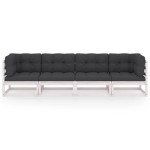 vidaXL Canapea de grădină cu 4 locuri, cu perne, lemn masiv pin