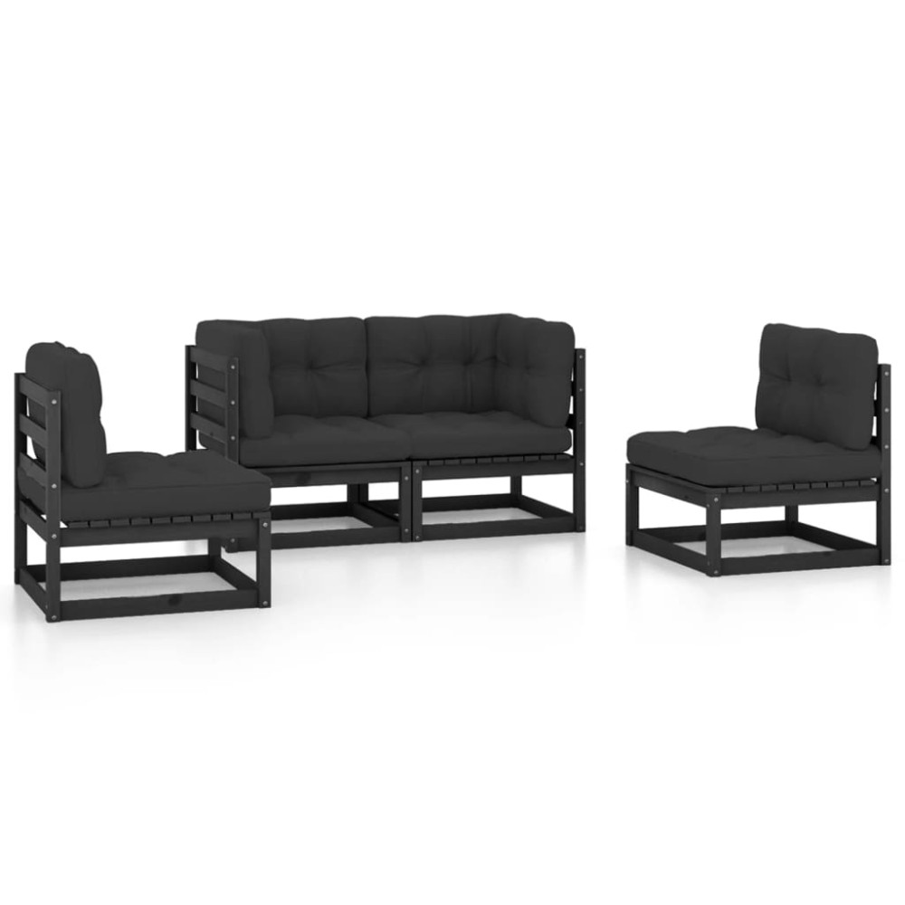 vidaXL Set mobilier grădină cu perne, 4 piese, lemn masiv pin
