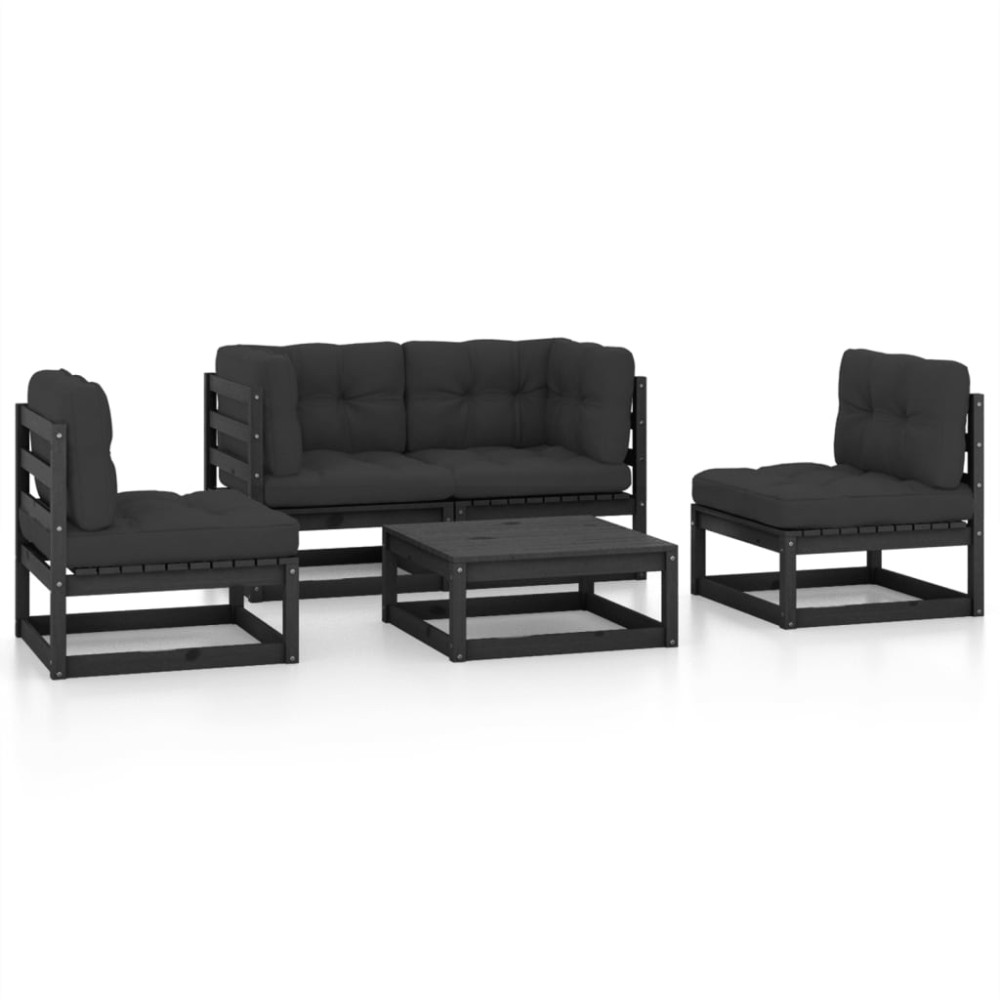 vidaXL Set mobilier grădină cu perne, 5 piese, lemn masiv pin