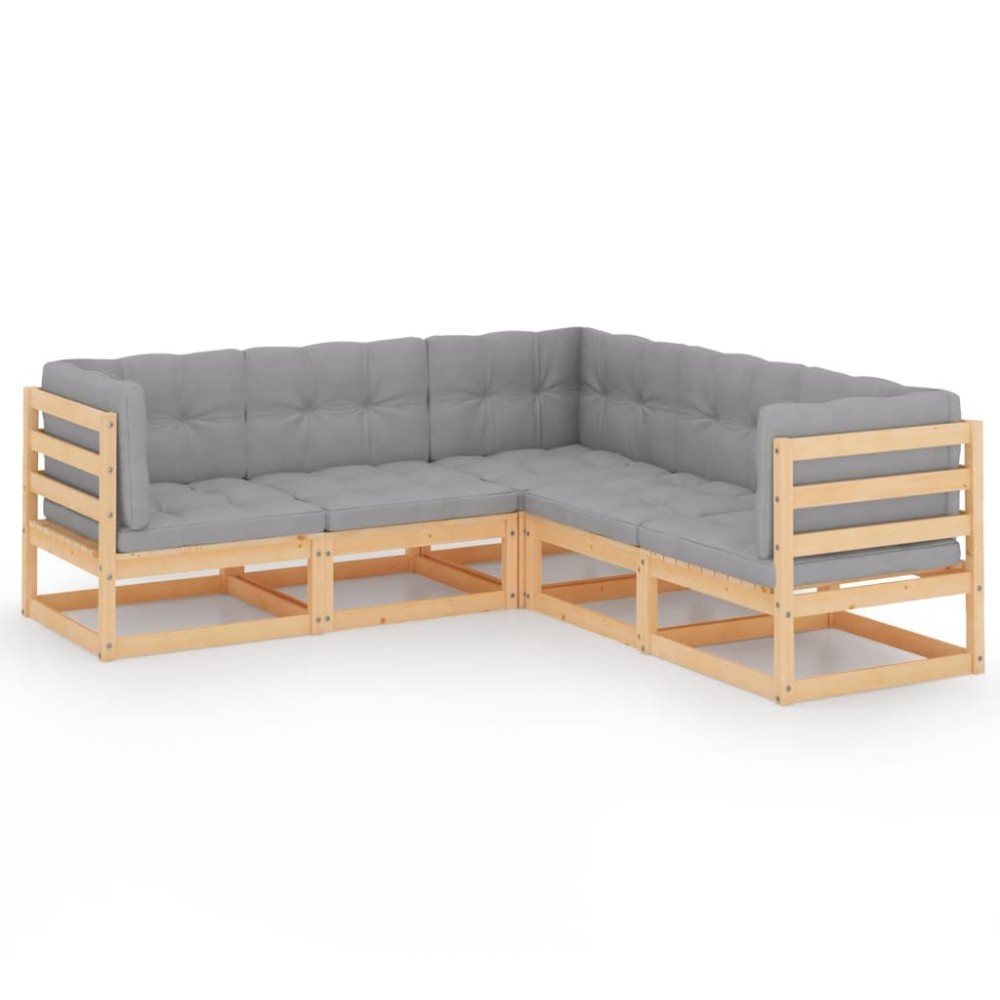 vidaXL Set mobilier de grădină, 5 piese, cu perne, lemn masiv de pin