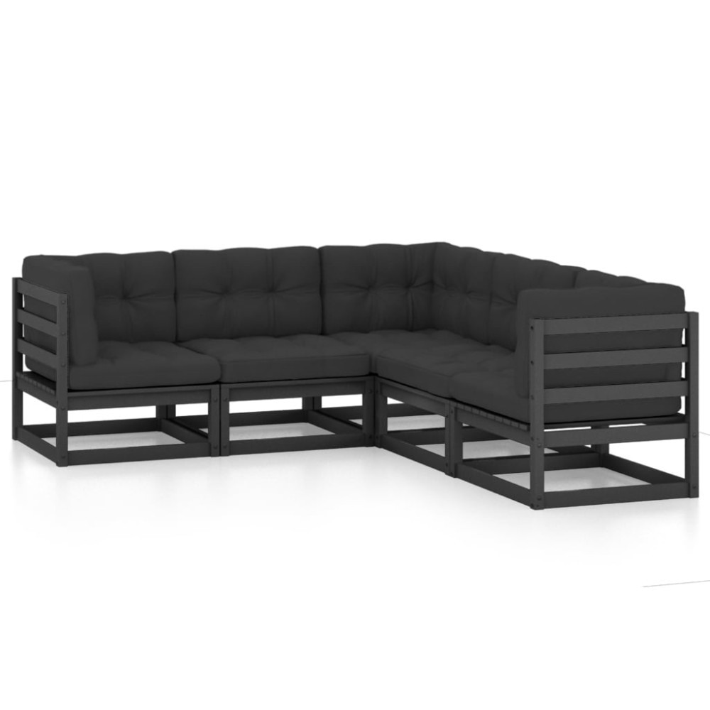 vidaXL Set mobilier grădină cu perne, 5 piese, lemn masiv pin