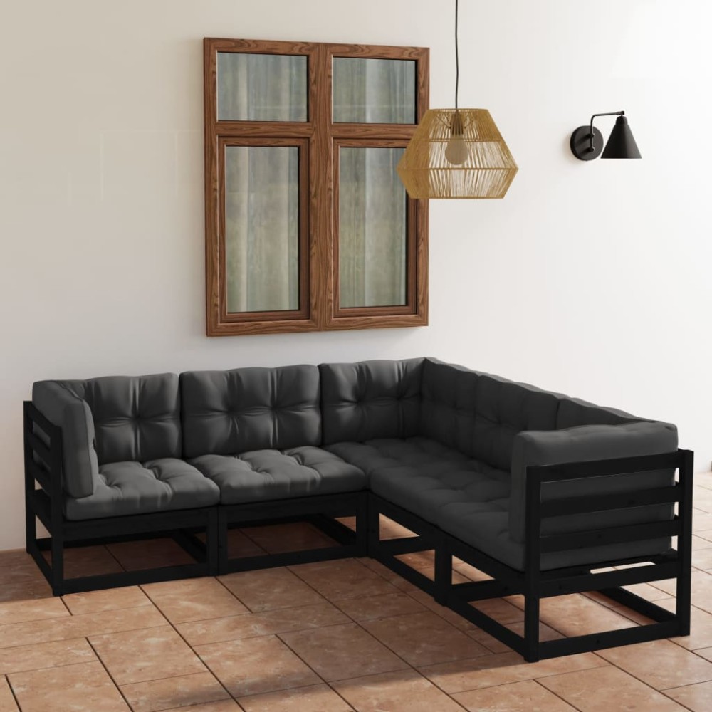 vidaXL Set mobilier grădină cu perne, 5 piese, lemn masiv pin