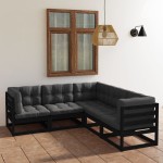 vidaXL Set mobilier grădină cu perne, 5 piese, lemn masiv pin