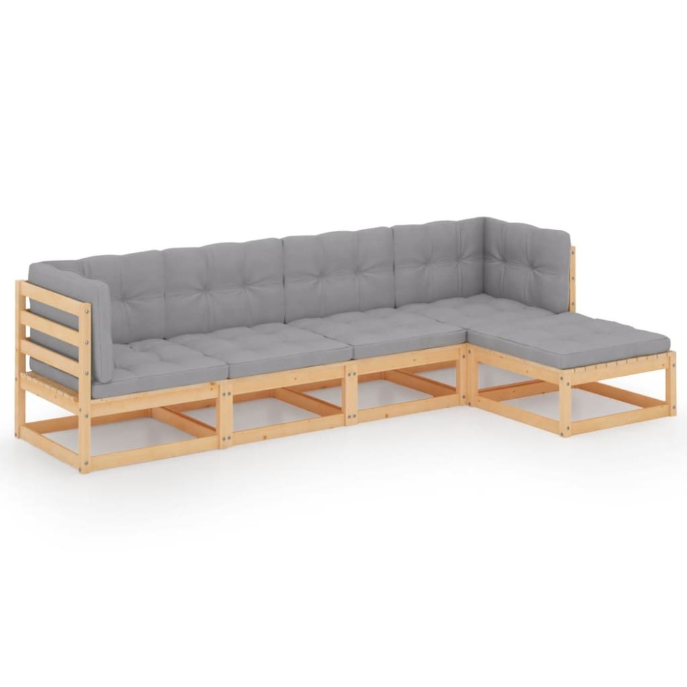 vidaXL Set mobilier de grădină, 5 piese, cu perne, lemn masiv de pin