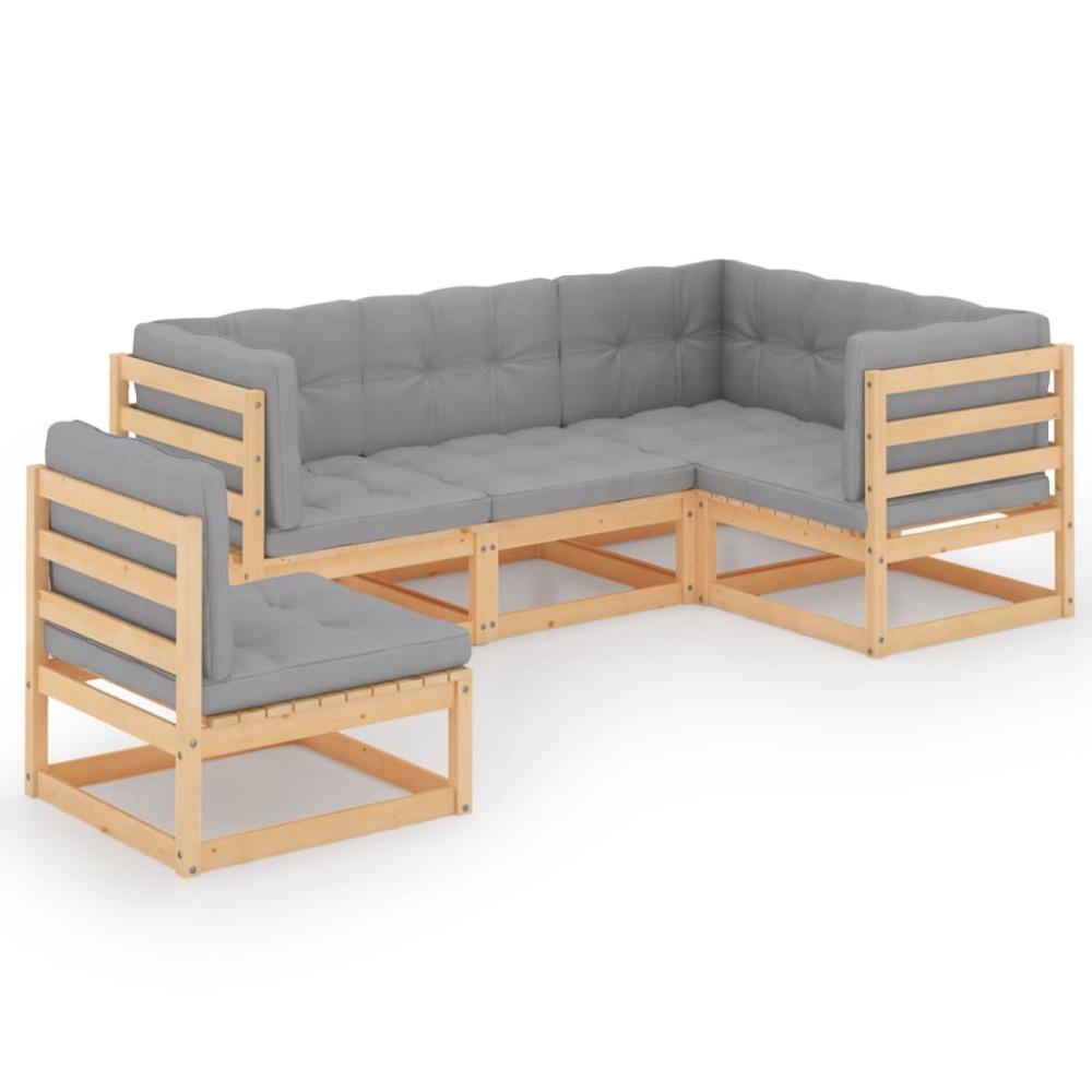 vidaXL Set mobilier de grădină, 5 piese, cu perne, lemn masiv de pin