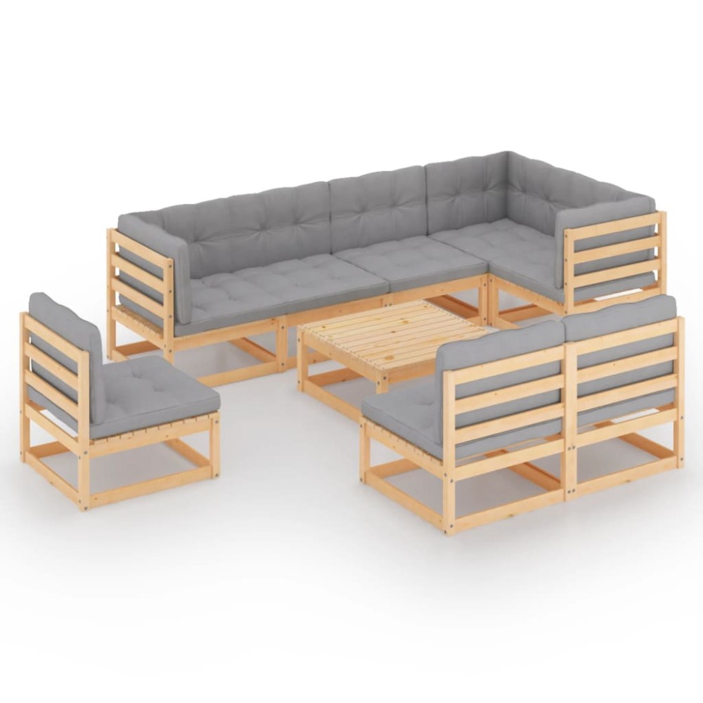 vidaXL Set mobilier grădină cu perne, 9 piese, lemn masiv de pin