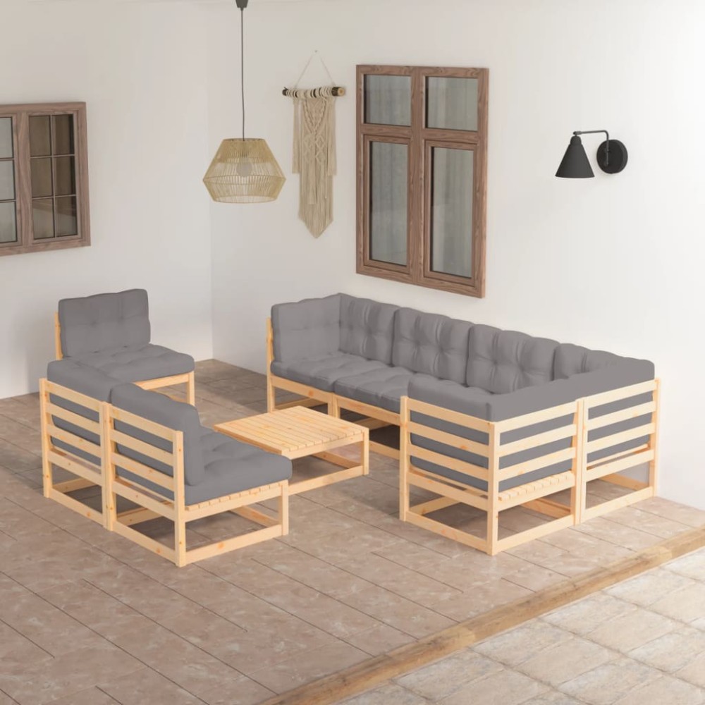 vidaXL Set mobilier grădină cu perne, 9 piese, lemn masiv de pin