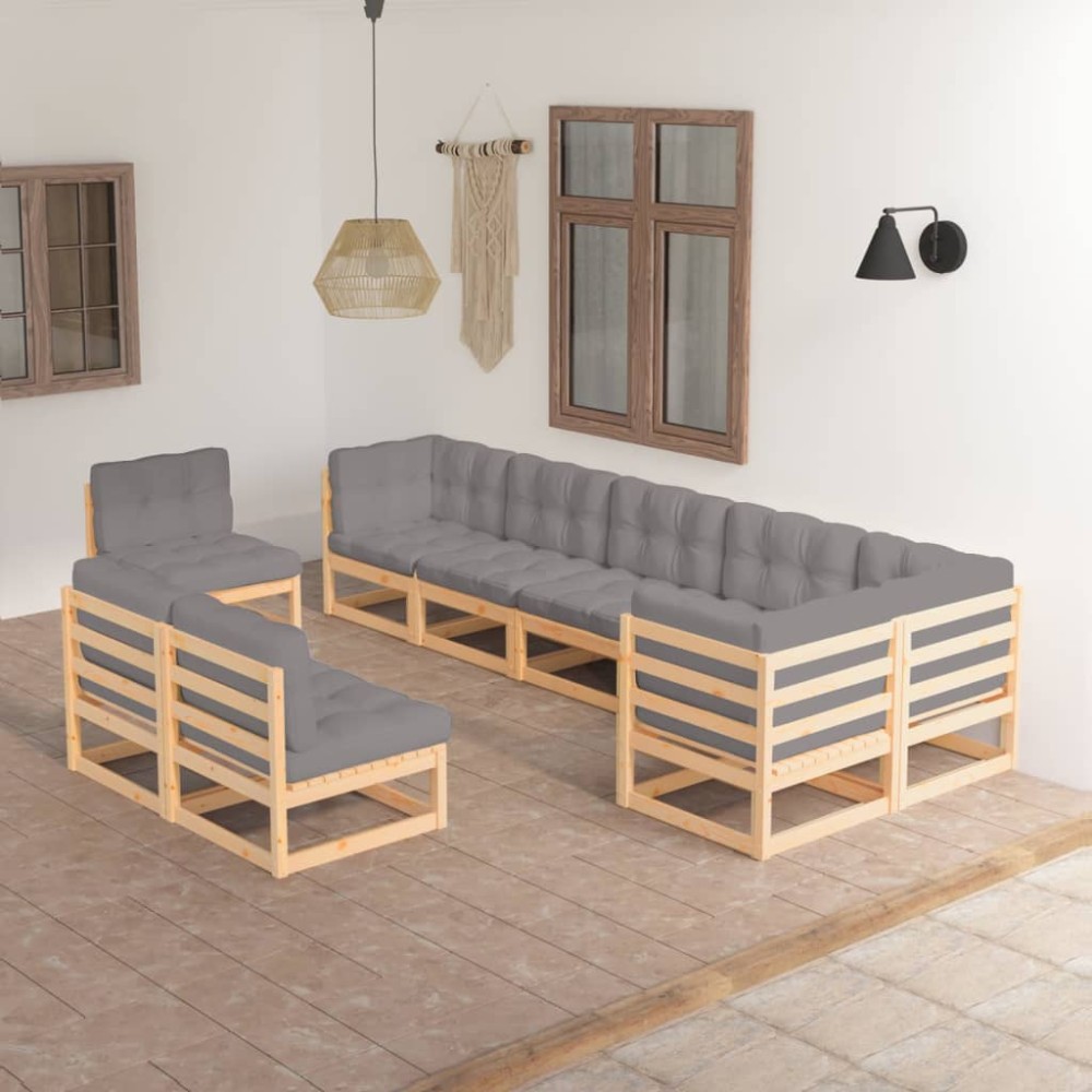 vidaXL Set mobilier grădină cu perne, 9 piese, lemn masiv de pin