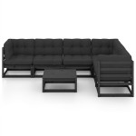 vidaXL Set mobilier grădină cu perne, 7 piese, negru, lemn masiv pin