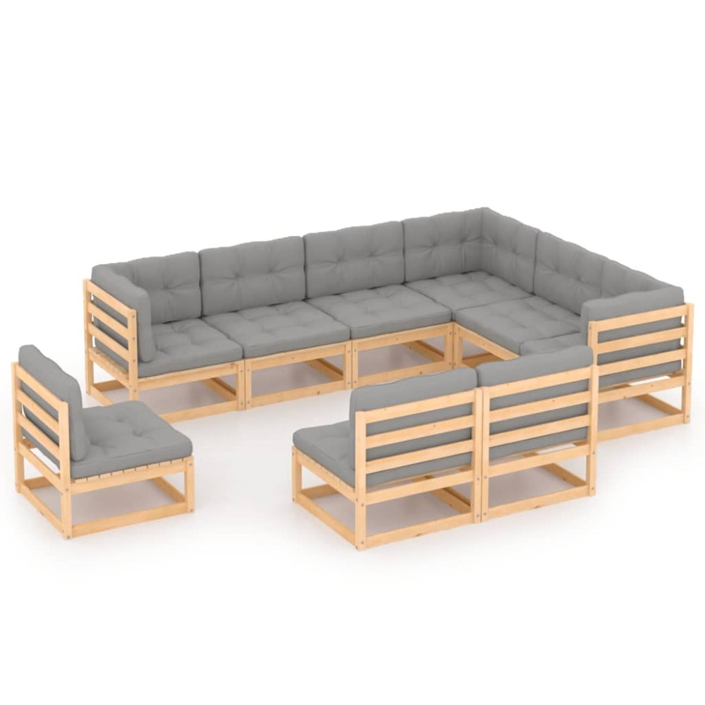 vidaXL Set mobilier grădină cu perne, 9 piese, lemn masiv de pin