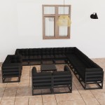 vidaXL Set mobilier de grădină cu perne14 piese, negru, lemn masiv pin vidaXL Set mobilier de grădină cu perne14 piese, negru, lemn masiv pin