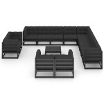 vidaXL Set mobilier de grădină cu perne14 piese, negru, lemn masiv pin vidaXL Set mobilier de grădină cu perne14 piese, negru, lemn masiv pin