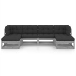 vidaXL Set mobilier grădină cu perne, 6 piese, gri, lemn masiv de pin