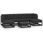 vidaXL Set mobilier grădină cu perne, 7 piese, negru, lemn masiv pin