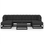 vidaXL Set mobilier grădină cu perne, 7 piese, negru, lemn masiv pin